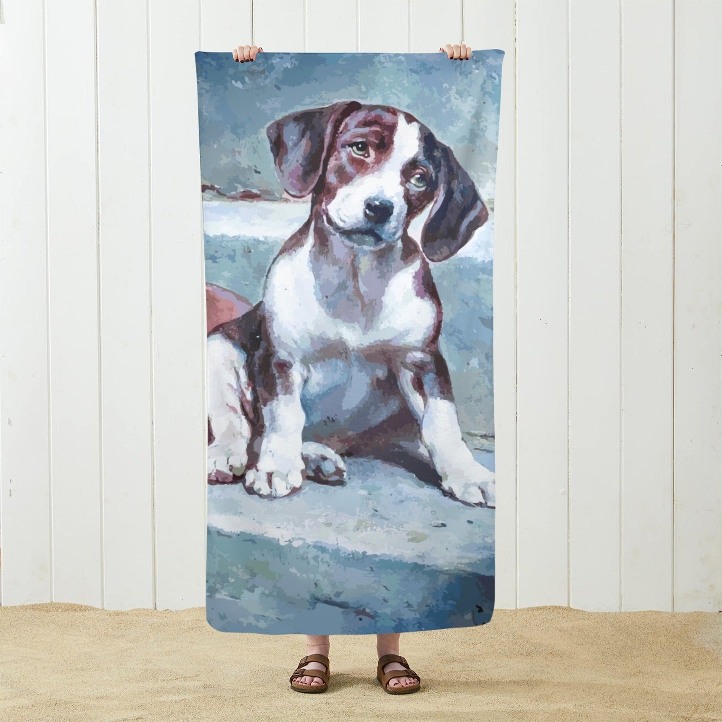 Adorable Puzzled Puppy Beach Towel - 29" x 58" (Made in USA)