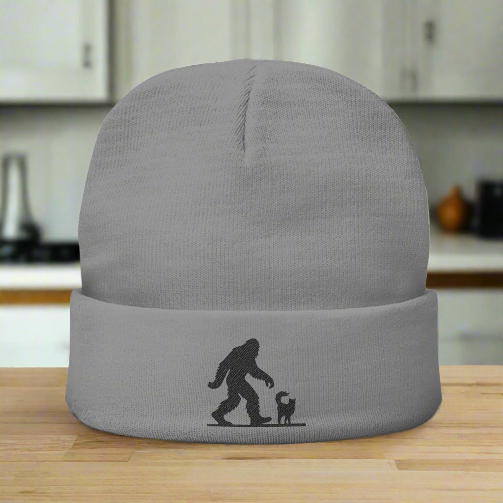 Beanie Hat (Embroidered Sasquatch and Cat Design)