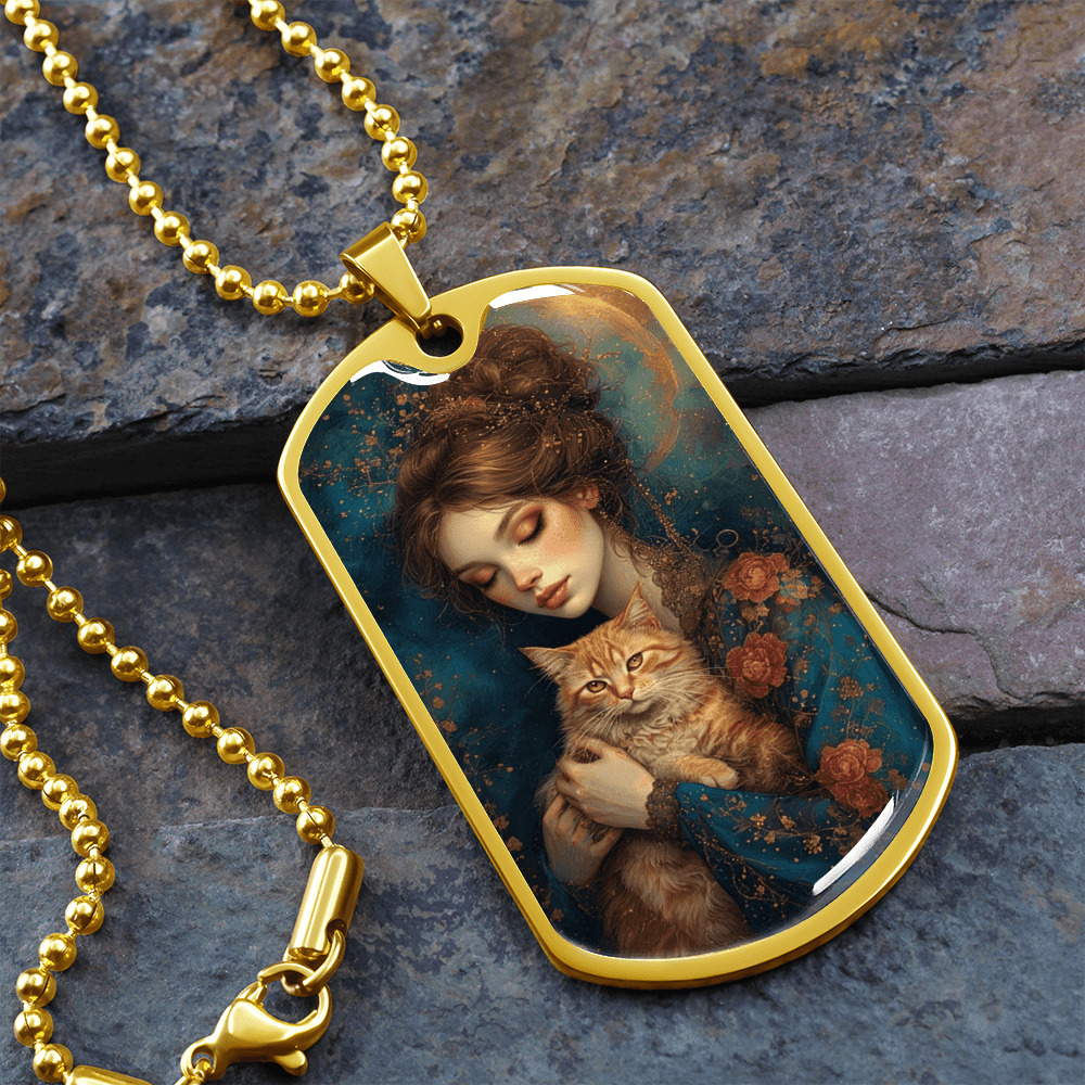 Beautiful Cat Lady with Roses Necklace