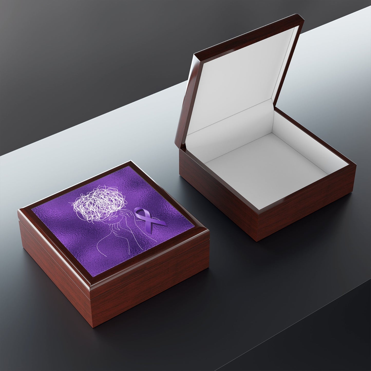 Purple Ribbon Awareness Keepsake Box