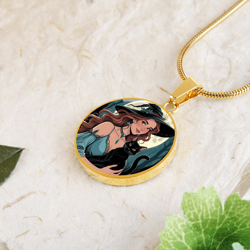 Beautiful Witchy Cat Lady Pendant Necklace