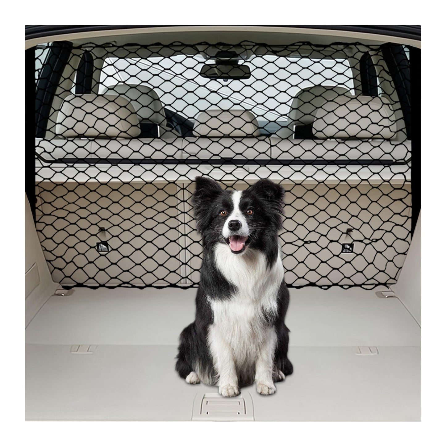 Dog Barrier for Car SUV 47" Dog Net with Metal Hooks Stretchable Mesh Cargo Net Car Divider Dog Gate for Driving Safely with Children & Pets Universal for Trucks SUV