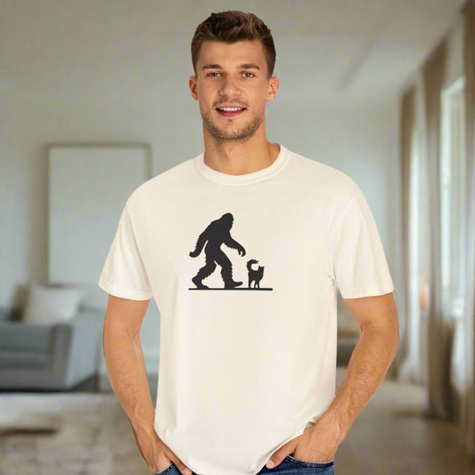 Bigfoot & Cat Unisex Garment-Dyed T-Shirt - Fun Casual Wear