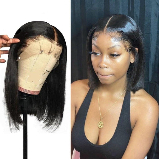 Bob Wig Short Lace Front Human Hair Wigs For Women Brazilian Bone Straight Frontal Wig Short Pixie Cut Human Hair Wigs For Black Women Gifts for Girlfriends