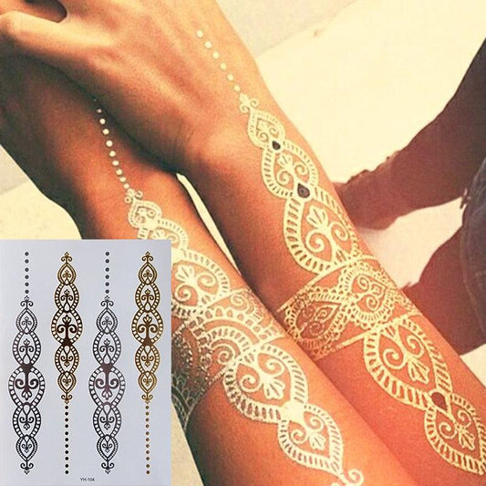 Body Tattoo Art Painting Stickers Glitter Gold Silver Temporary Waterproof Nontoxic Long Lasting Tattoos