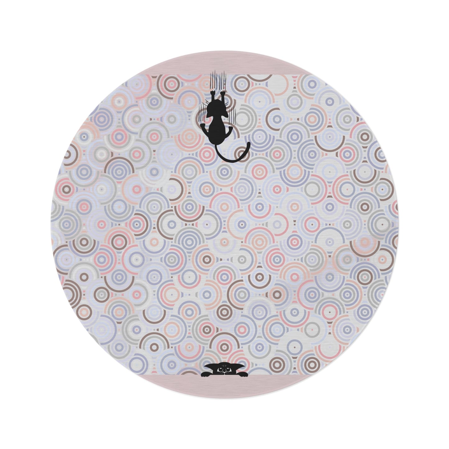 Bohemian Peeking Kitties Round Rug with Colorful Swirls
