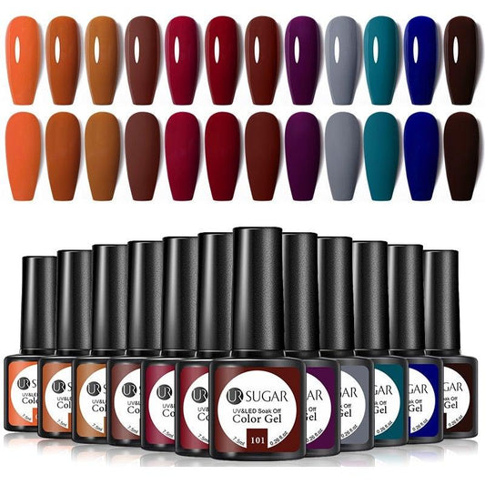Brown Blue Gel Nail Polish UV LED Autumn Winter Series Matte And Glossy Colors Elegant Stylish Design For Womens