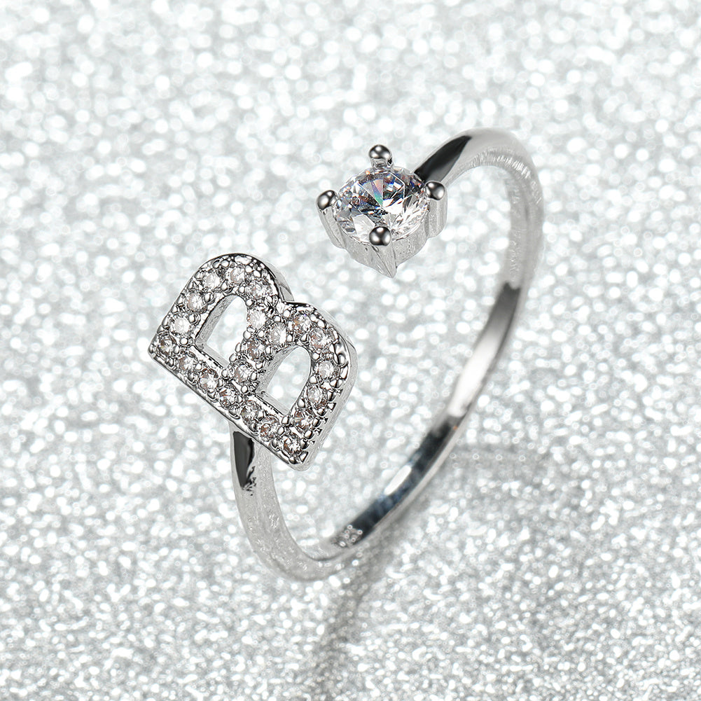 Popular Fashion Silvery AZ Letter Ring Initials Wedding Love Couple Rings Bridesmaid Gift