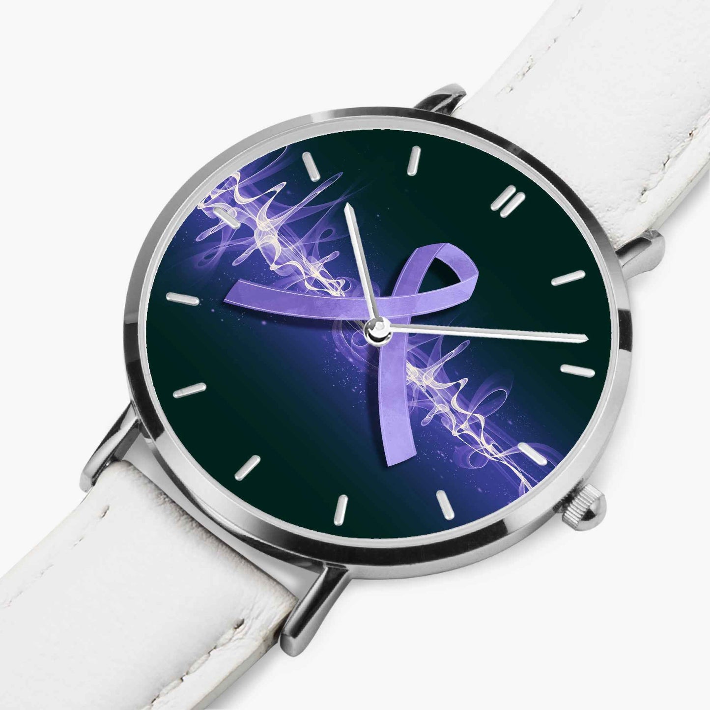 Neurostrong Purple Ribbon Watch – Unisex Stainless Steel Leather Band Timepiece