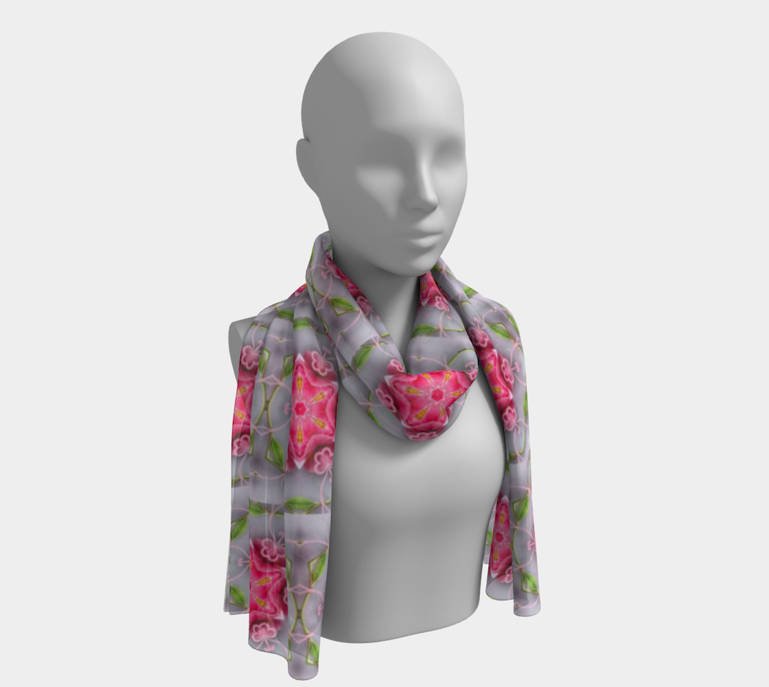 Pink and Grey Floral Design Long Scarf