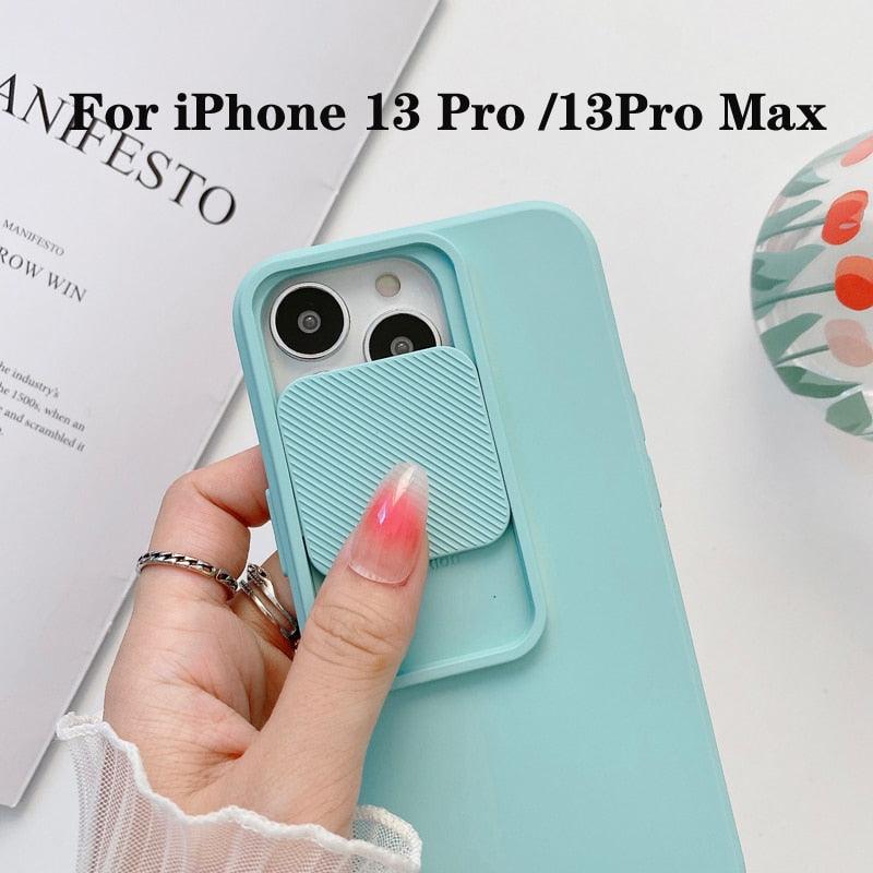 Camera Protection Case With Sliding Camera Cover Protective Design Soft Edges Protective Cover Camera Lens Protection Solid Phone Case For iPhone 13 14 12 Pro Max Mini Candy Color Cover For iphone