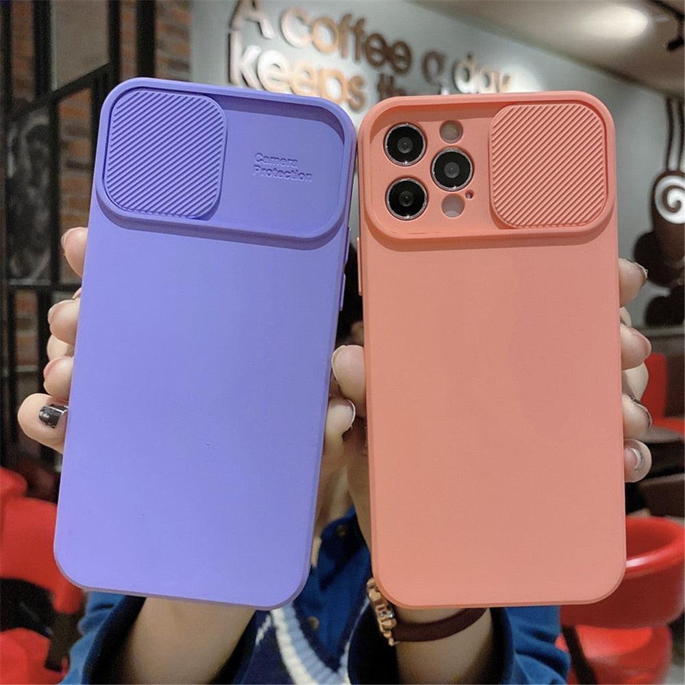 Camera Protection Case With Sliding Camera Cover Protective Design Soft Edges Protective Cover Camera Lens Protection Solid Phone Case For iPhone 13 14 12 Pro Max Mini Candy Color Cover For iphone