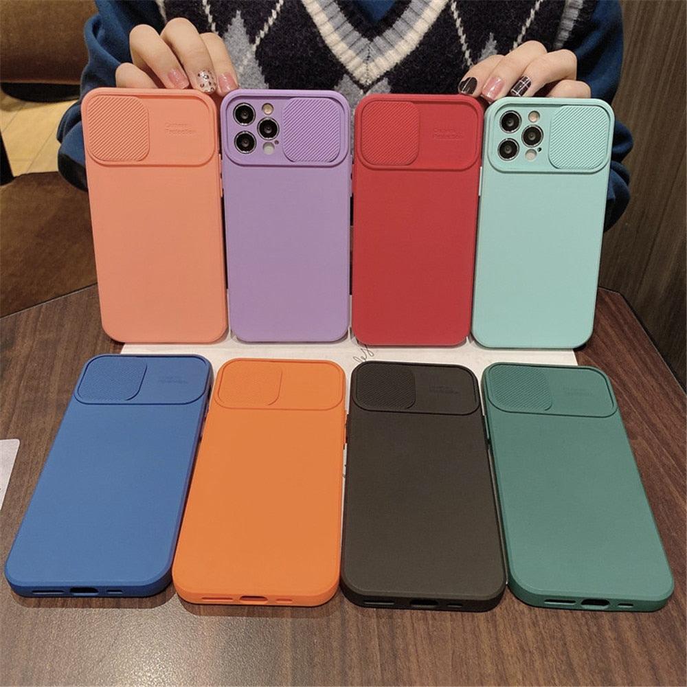 Camera Protection Case With Sliding Camera Cover Protective Design Soft Edges Protective Cover Camera Lens Protection Solid Phone Case For iPhone 13 14 12 Pro Max Mini Candy Color Cover For iphone