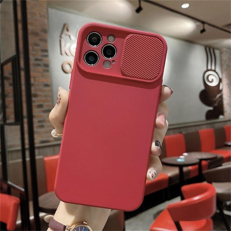 Camera Protection Case With Sliding Camera Cover Protective Design Soft Edges Protective Cover Camera Lens Protection Solid Phone Case For iPhone 13 14 12 Pro Max Mini Candy Color Cover For iphone