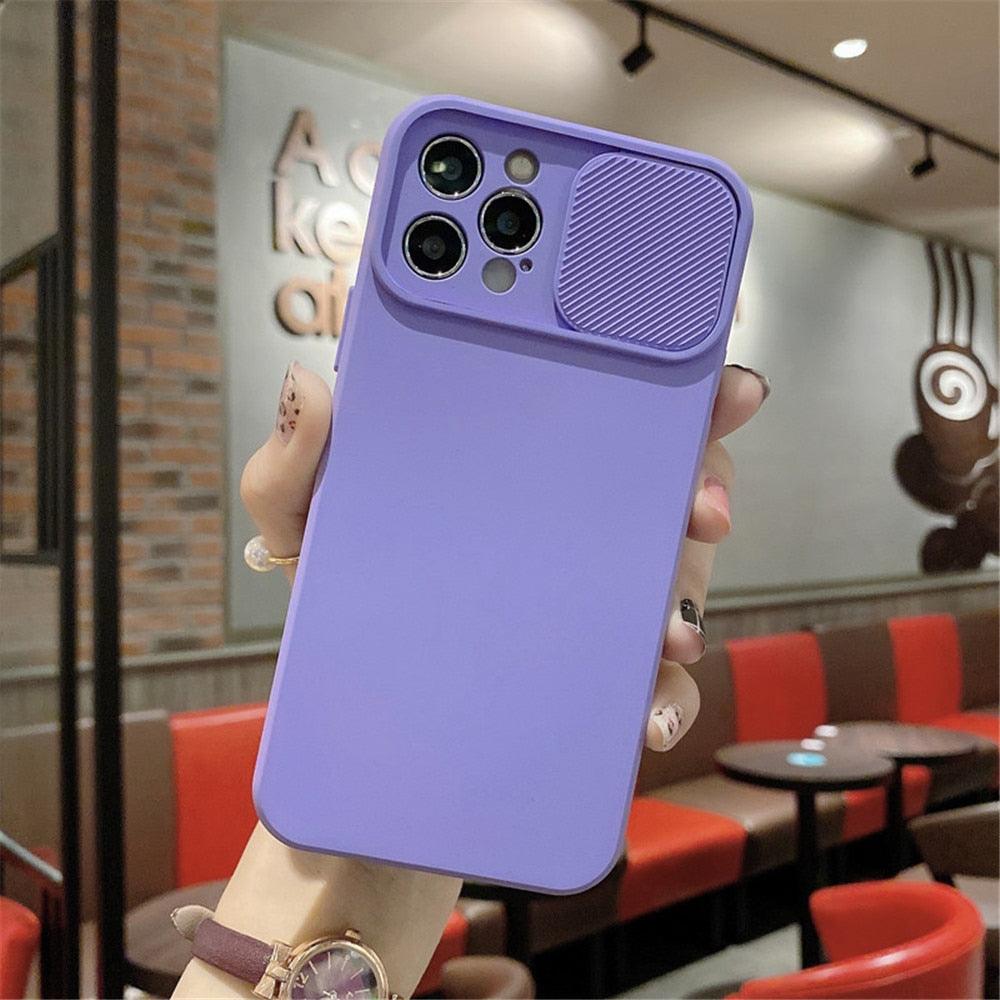 Camera Protection Case With Sliding Camera Cover Protective Design Soft Edges Protective Cover Camera Lens Protection Solid Phone Case For iPhone 13 14 12 Pro Max Mini Candy Color Cover For iphone