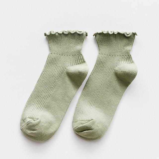 Candy High Quality Lace Solid Color Cute Sweet Girl Fashion Socks Pure Cotton Wood Ear Light Mouth Cotton Novelty Socks Unisex Crew Socks For Men And Women