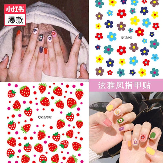 Cartoon Characters Plants Animals Forest Flowers Small Fresh Flowers 3D Nail Stickers Hyuna Style Nail Patch Waterproof Self Adhesive Nail Decals for Nail Art Decoration Including Hearts Stars Letters Bowknot Leaves Flowers Plants Fruits Butterflies