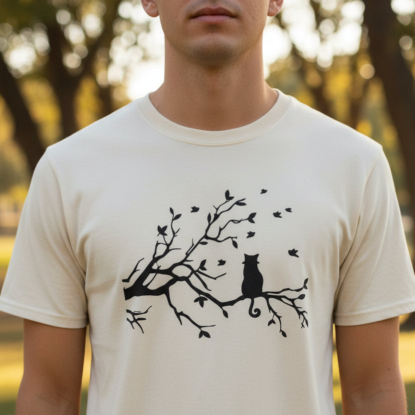 Quiet Cat Windy Branch Tee | Minimalist Cat Silhouette Shirt