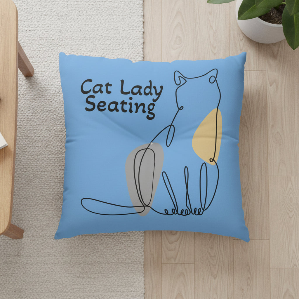 Cat Lady Seating Tufted Floor Pillow, Square