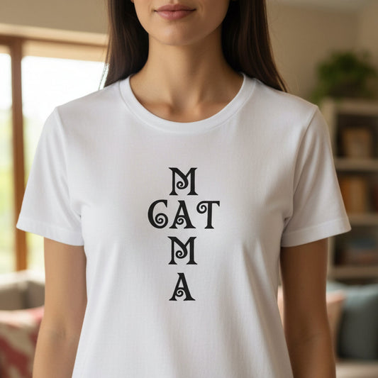 Mama Cat Mama Women’s Slim Fit Tee – Cat Mom Word Design Shirt