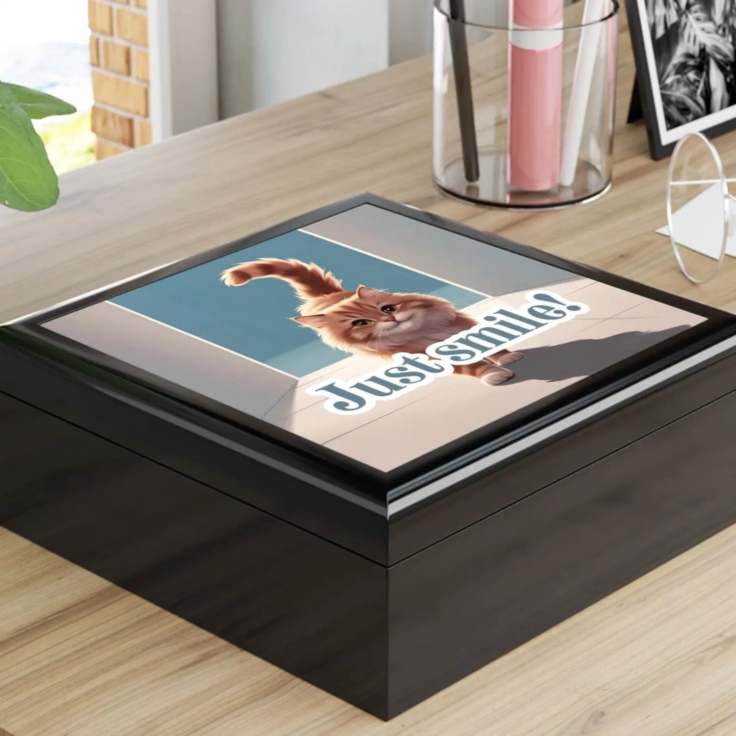 Cat-Themed Jewelry Box - "Just Smile!"