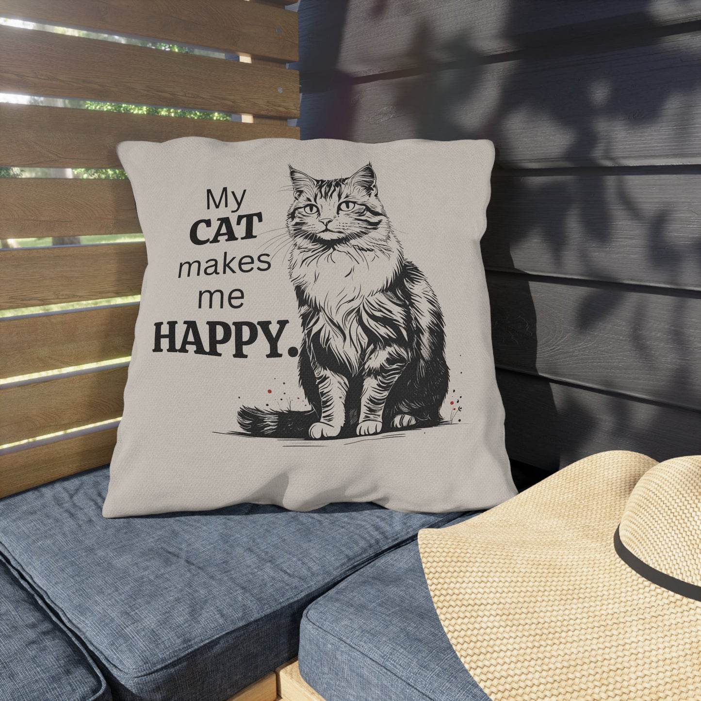 My Cat Makes Me Happy Outdoor Pillow | Cat Lover Throw Pillow