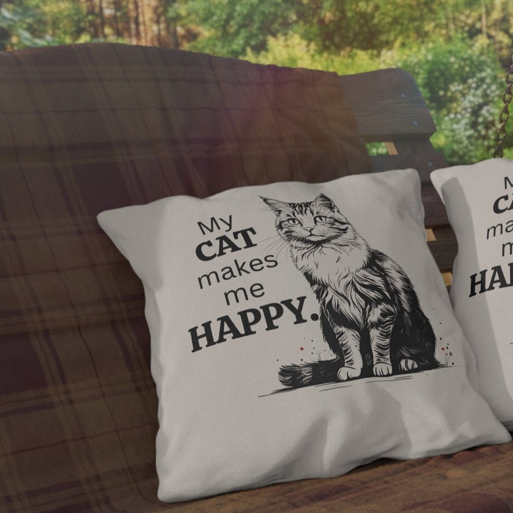 My Cat Makes Me Happy Outdoor Pillow | Cat Lover Throw Pillow