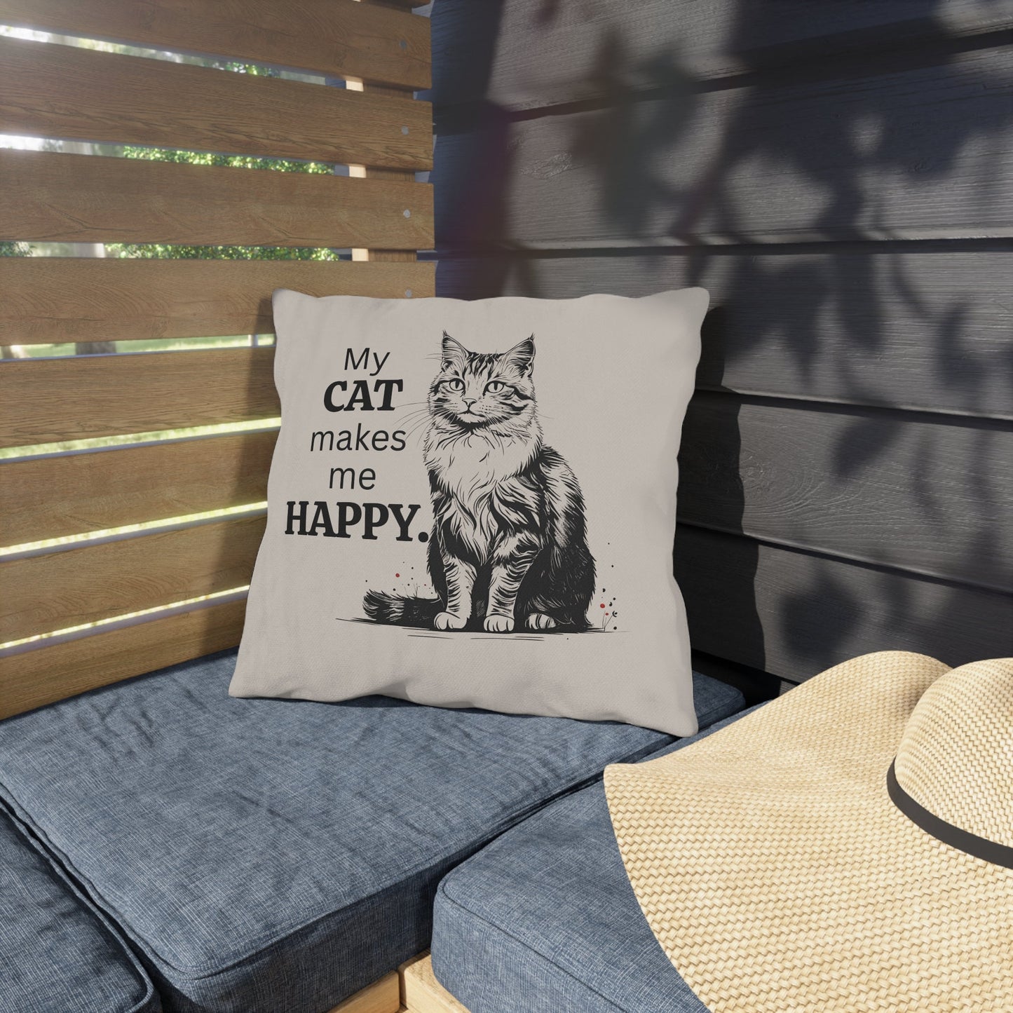 My Cat Makes Me Happy Outdoor Pillow | Cat Lover Throw Pillow