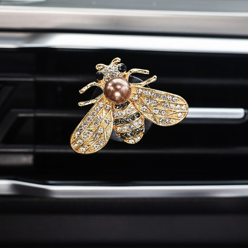 Cute Bee Car Air Freshener Clip with Pearl & Rhinestones