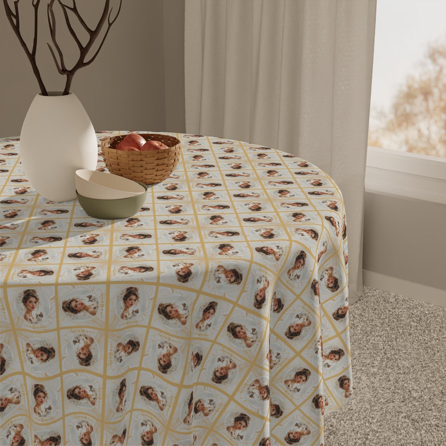 Charming Golden Cat Lady Tablecloth