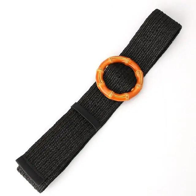 Charming Women Waist Belt Classic Round Wooden Buckle Casual Design Dress Women Buckle Waist Dress Band
