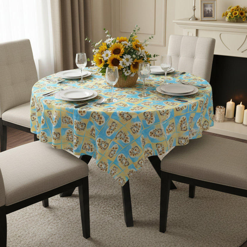 Cheerful Sunflower Kitty Tablecloth for Dining