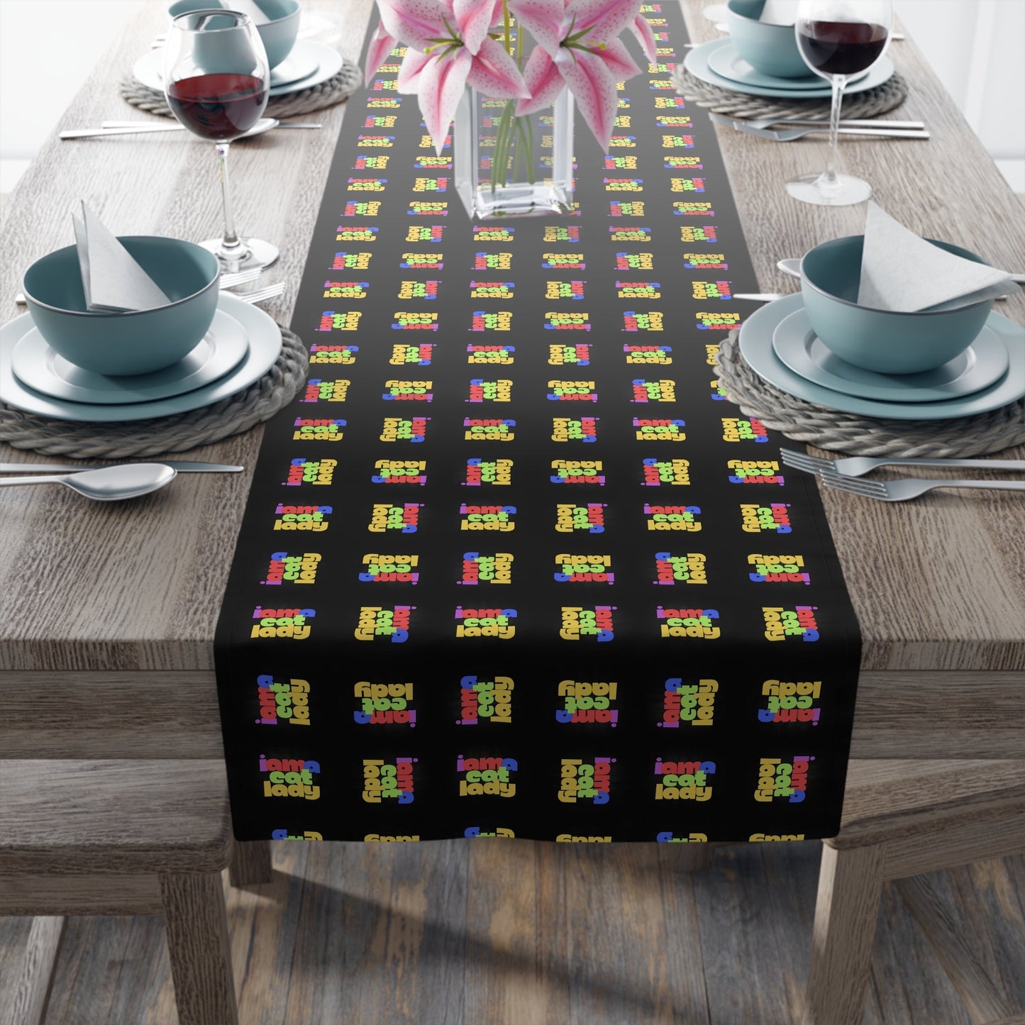 Chic Cat Lady Table Runner | Cute Cat Cotton Table Decor