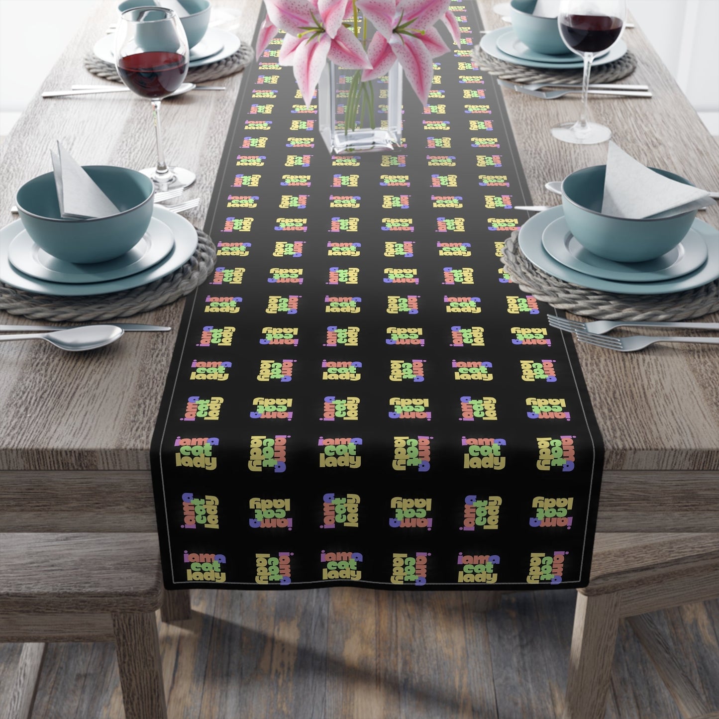 Chic Cat Lady Table Runner | Cute Cat Cotton Table Decor