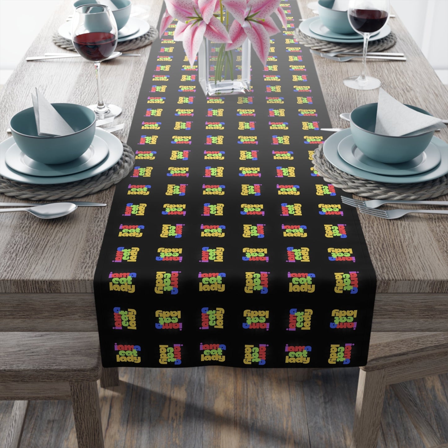 Chic Cat Lady Table Runner | Cute Cat Cotton Table Decor
