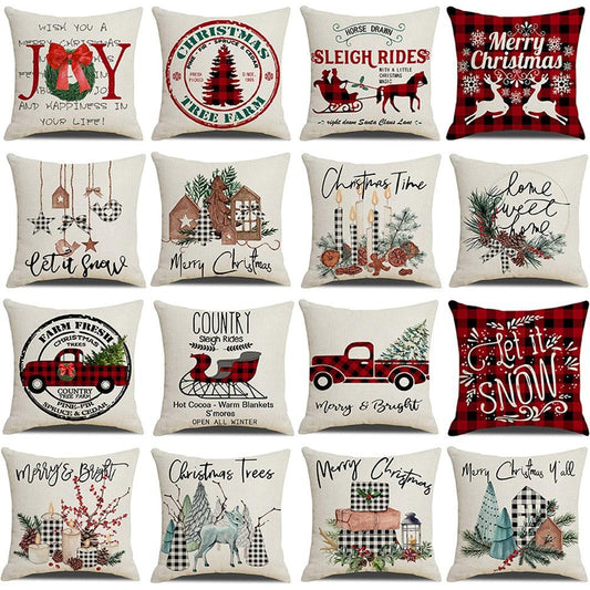 Christmas Decoration Cushion Cover  Decorative Throw Pillow Cover Christmas Decor Xmas Winter Decorations Holiday Pillows Cushion Case Candle Pine Tree Deer Sleigh Printed Pillow Cover Xmas 45X45CM