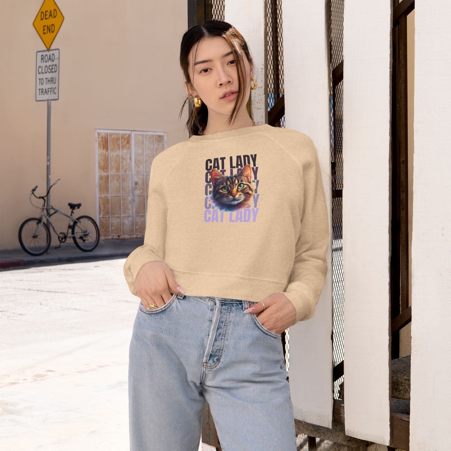 Colorful Cat Lady Cropped Fleece Pullover