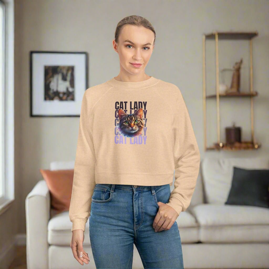 Colorful Cat Lady Cropped Fleece Pullover