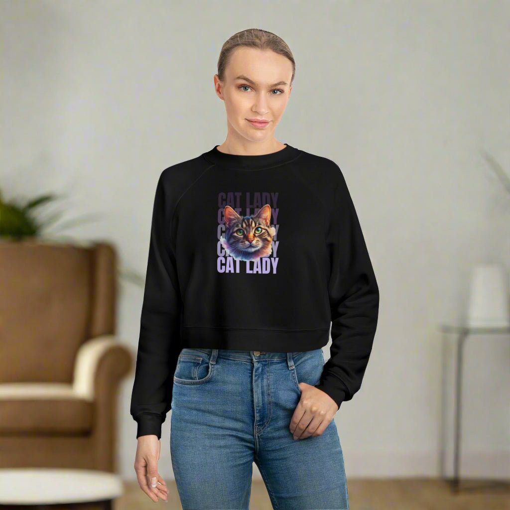 Colorful Cat Lady Cropped Fleece Pullover