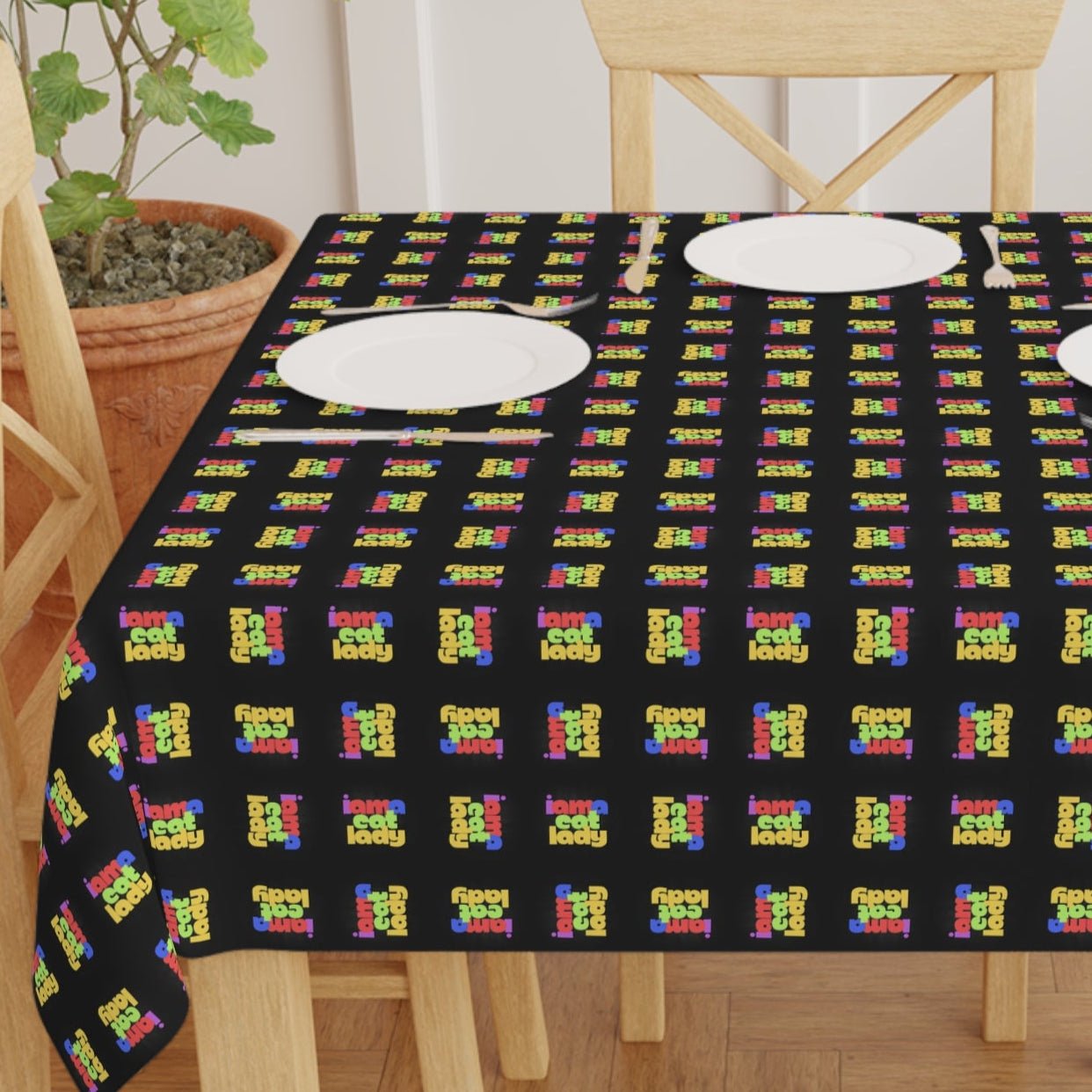 Colorful Cat Lady Patterned Tablecloth for Dining