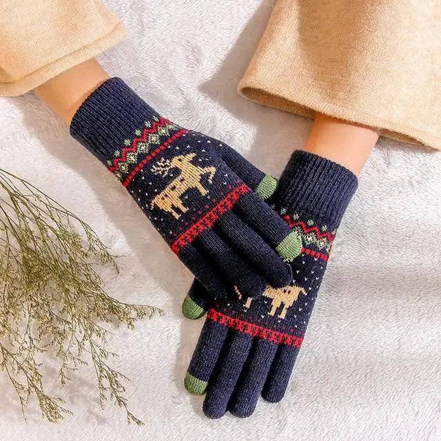 Colorful Christmas Deer Printed Warm Autumn Winter Comfortable Gloves For Men Women Cute Unisex Stylish Design Soft Full Finger Gloves
