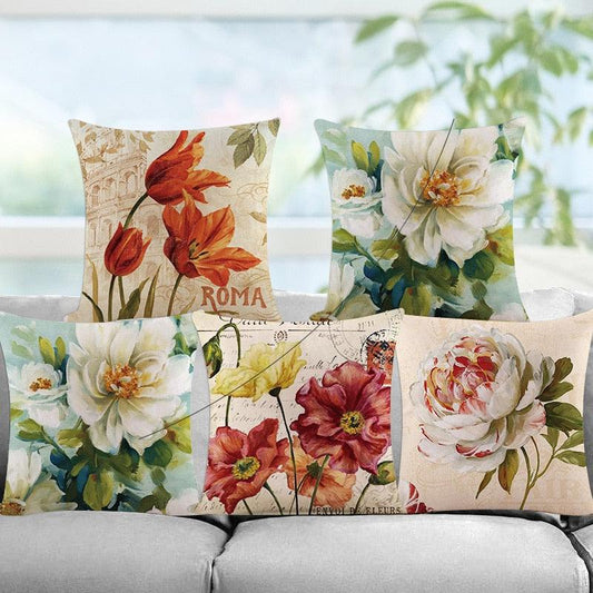 Colorful Flower Cushion Sunflower Rose Decorative Pillow Covers Vintage Pillowcases Square Cushion Cases For Living Room Pillows Decoration