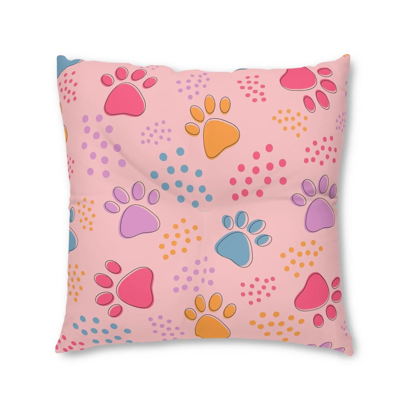 Colorful Pet Paw Print Tufted Floor Pillow