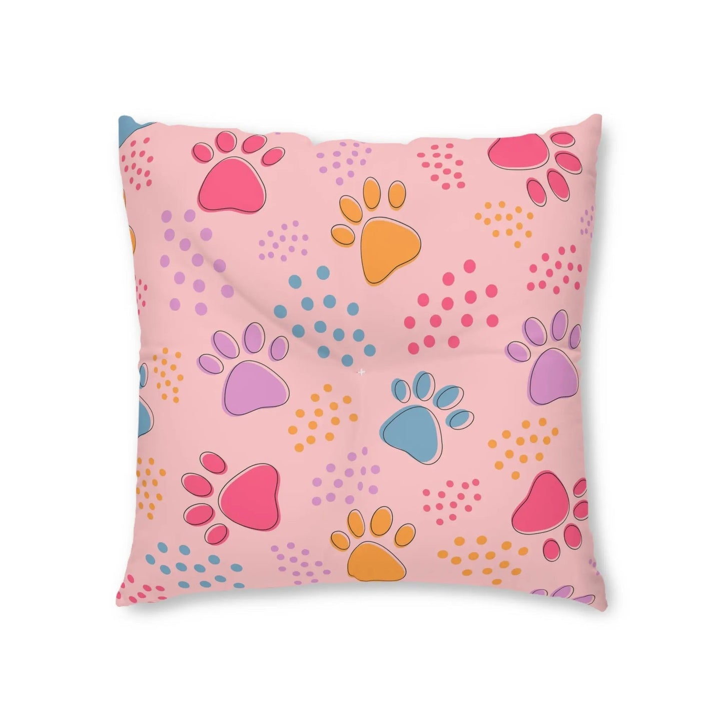 Colorful Pet Paw Print Tufted Floor Pillow
