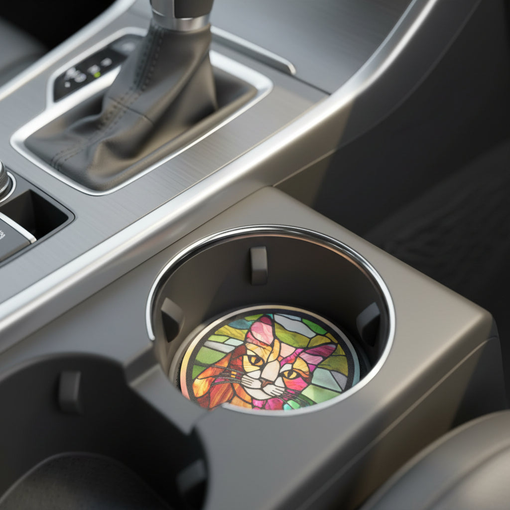 Stained Glass Cat Car Coasters | Absorbent Soapstone Cup Holder Coasters