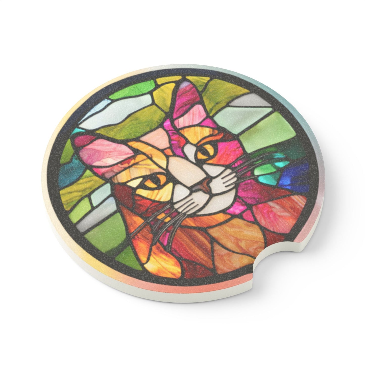 Stained Glass Cat Car Coasters | Absorbent Soapstone Cup Holder Coasters