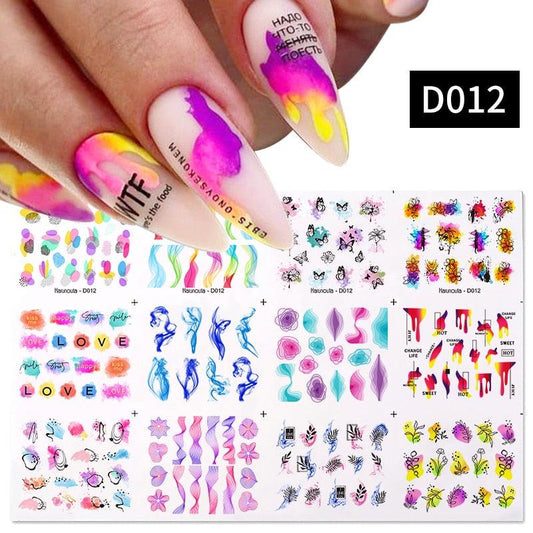 Colorful Wave Geometrics Shaped Water Decals Stickers For Nails Snake And Face Image Sliders Nail Art Decoration Decor Tip Transfer Nail Decals Sticker For Pretty Girl Self-Adhesive Nail Decals Designer Nail Stickers for Acrylic