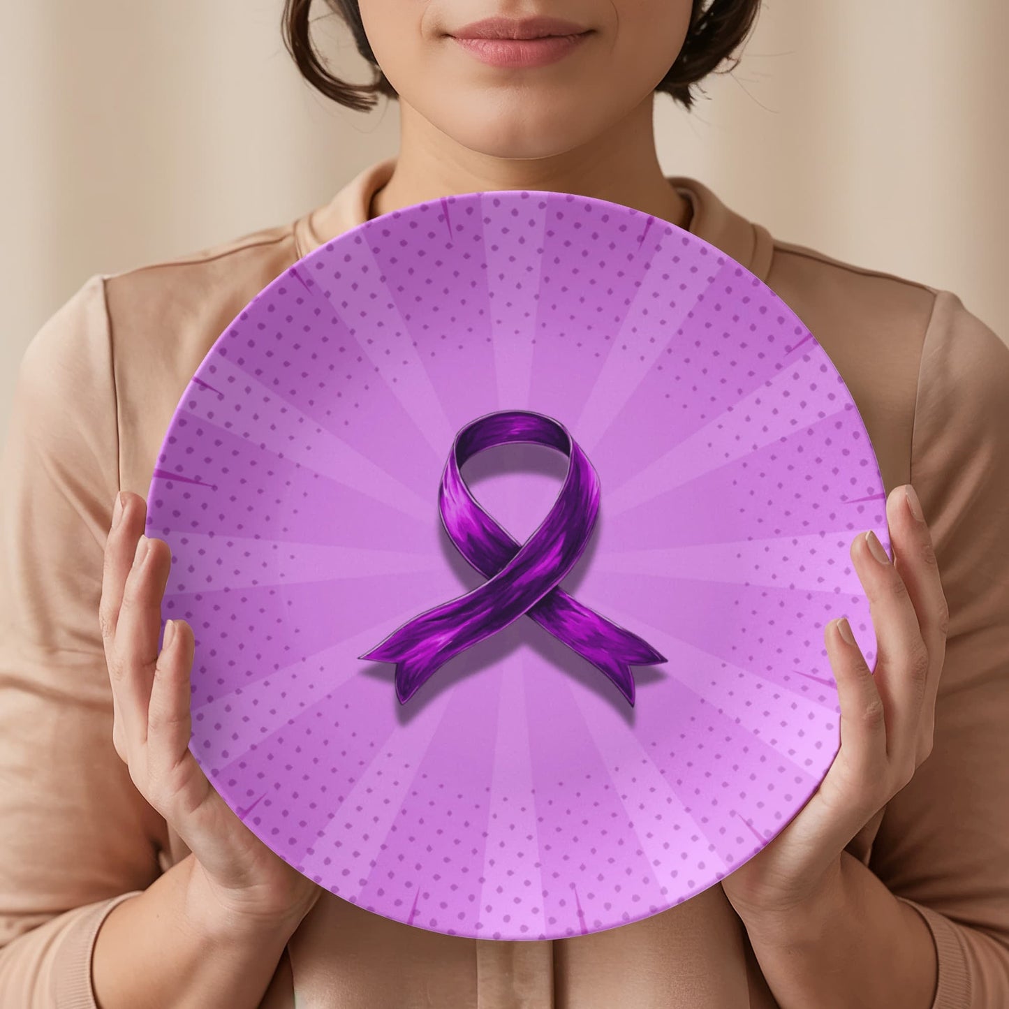 Comic Purple Ribbon Collectible Plate for Epilepsy Awareness