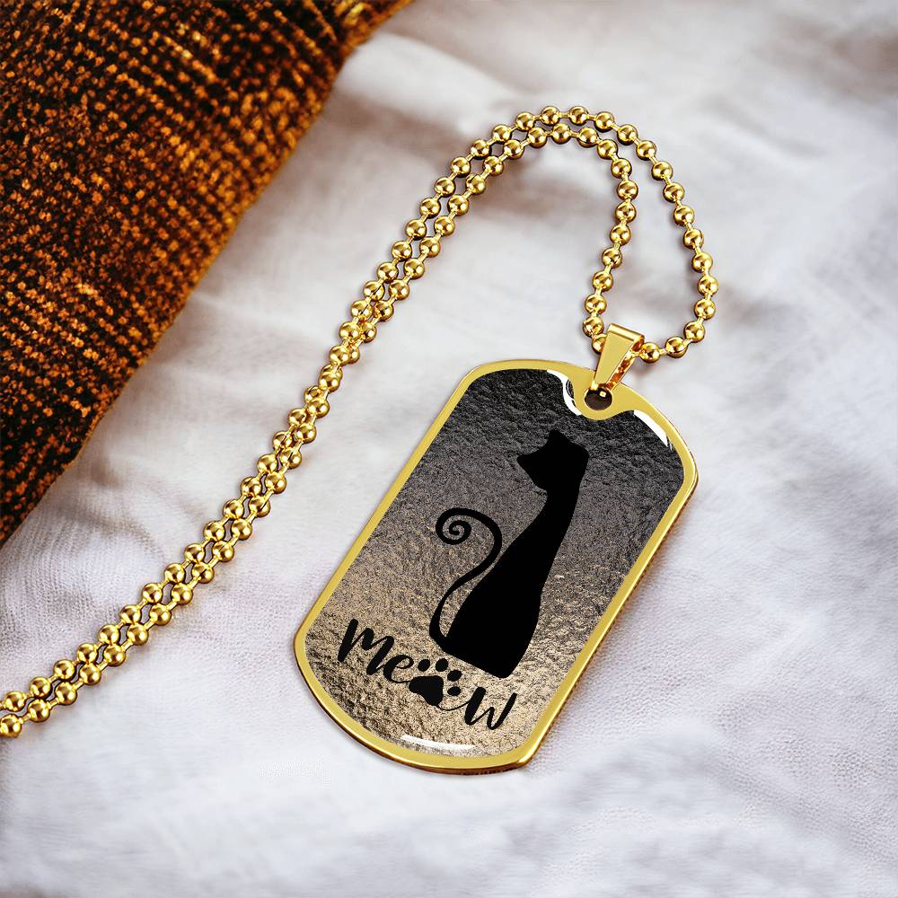 Meow Cat Dog Tag Necklace – Minimalist Cat Lover Pendant