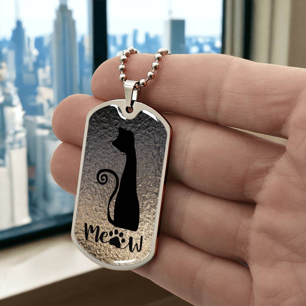 Meow Cat Dog Tag Necklace – Minimalist Cat Lover Pendant